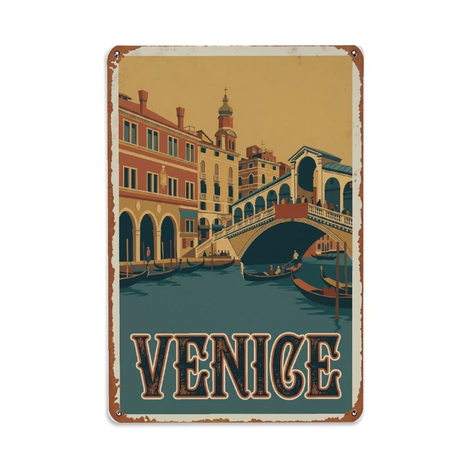 Vintage Travel Venice Fondaco Dei Tedeschi Historic Trading Post Rusted Italy Metal Tin Sign Plaque Wall Decor for Cafe, Club Bar, Office, Home Garden Metal Poster 8x12Inch