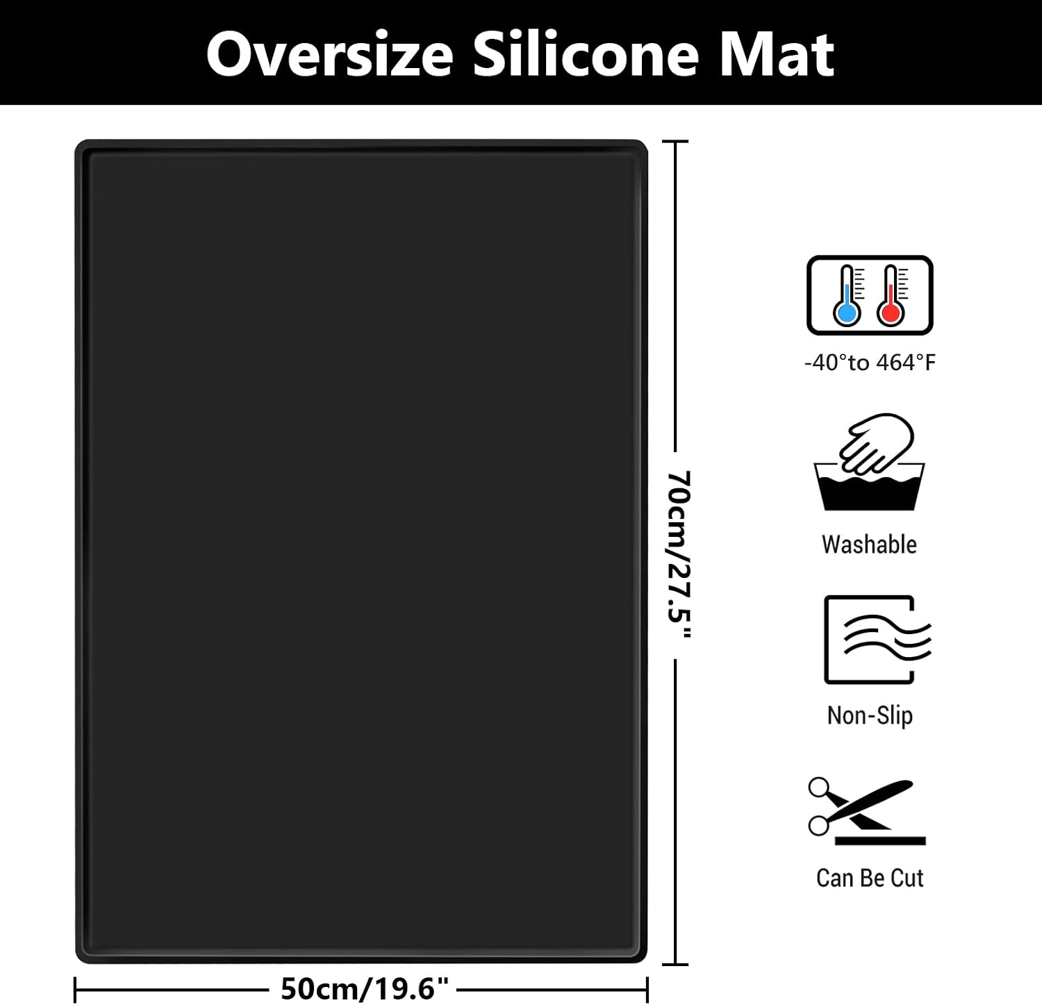 Gartful Large Silicone Mat for Crafts, 28”x20” Silicone Pad - 0.1" Raised Edge, Silicone Sheet with Lip for Jewelry Resin Molds, Counter Table Countertop Protector, Nonstick Placemat, Pet Mat, Black