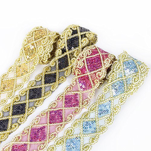 Sequins Lace Mesh Trim Lace Ribbon Applique Sewing Craft Supplies 10 Yards For Clothing Curtain Table Runner Making Decorating (Gold) #TOP2