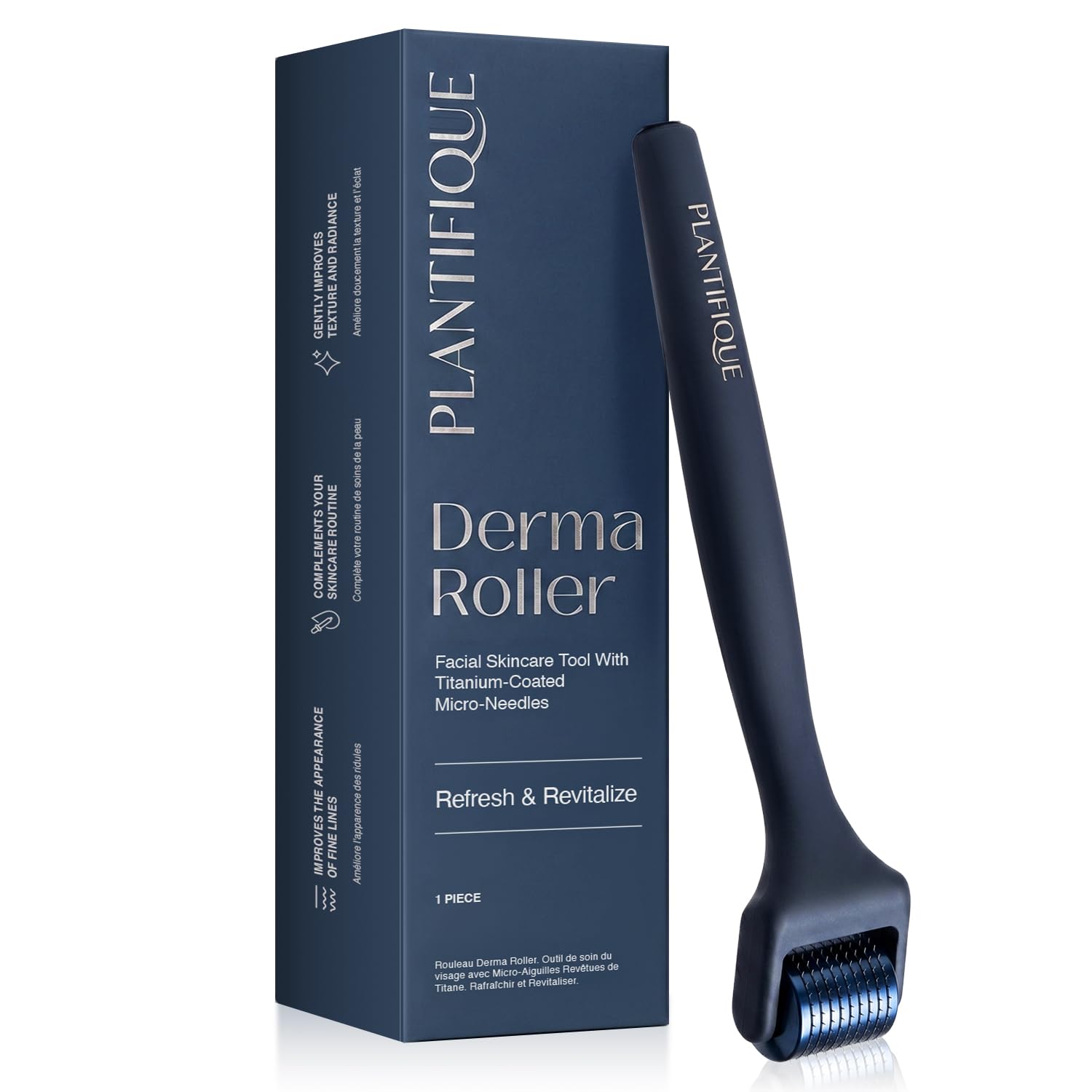 PLANTIFIQUE Dermaroller 0,25 mm – Roller Microneedling do Twarzy, Brody i Skóry Głowy – Tytanowy Wałek z 540 Igłami, Derma Roller – z Etui