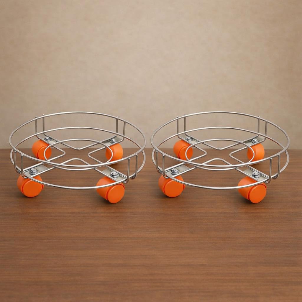 NH10 DESIGNS Stainless Steel Cylinder Trolley with Wheels Gas Trolly/Lpg Cylinder Stand, Kitchen Gas Trolly Easy Moving Stand (Pack of 2) (NHSP)-image-14