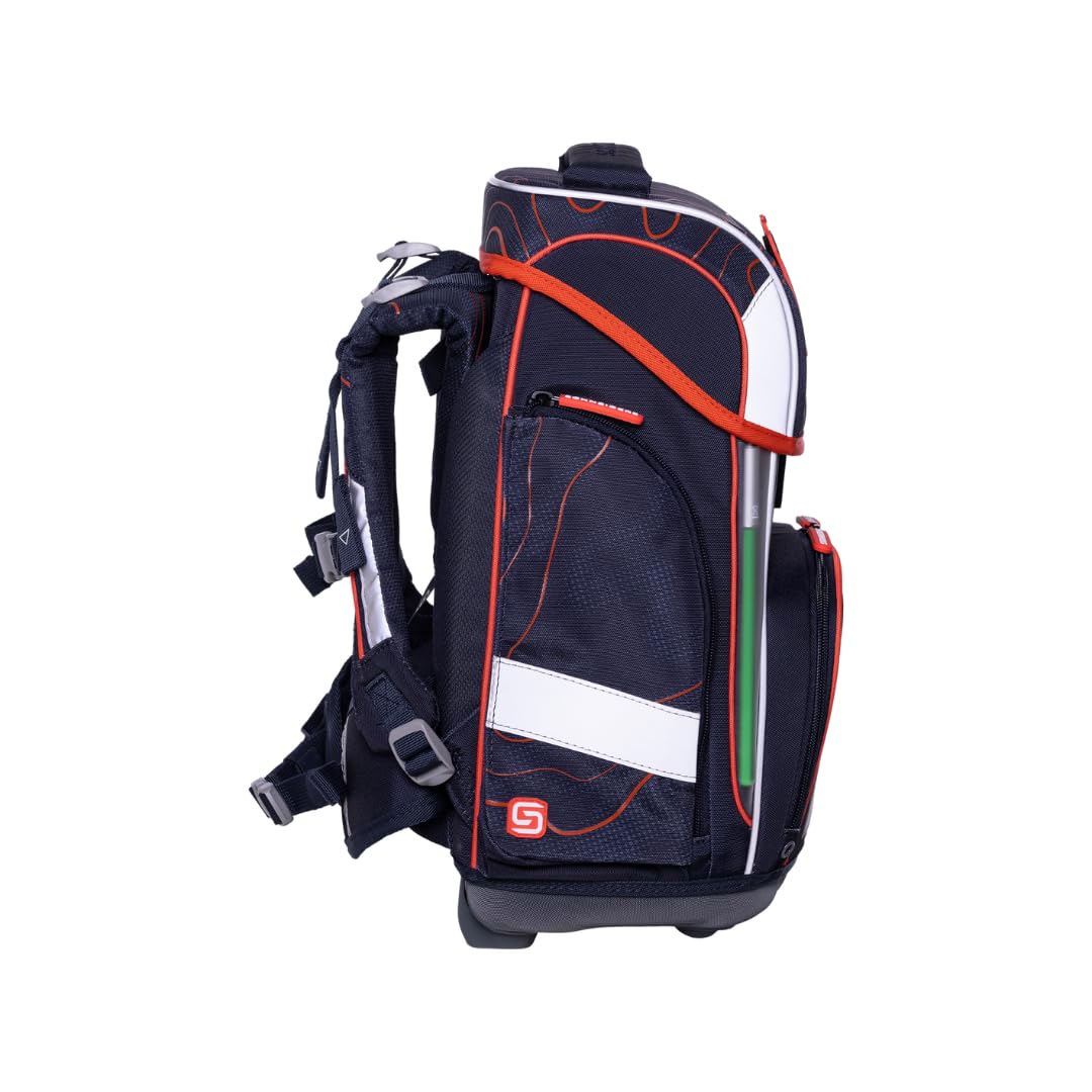 Schneiders Ergolite Schultasche Ninja Revenge – 9-teiliges Schulranzen Set für Jungen – Ergonomisch, Leicht (1,2 kg), Mit LED-Leuchtstäben, Reflektoren & Zubehör – 22L Volumen