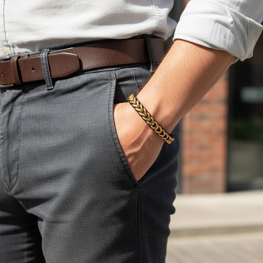 Gold-Plated Bracelets for Men 18K Gold Plated Franco Link Chain Stainless Steel Bracelet Adjustable Bracelet Mens Jewelry Birthday Gift