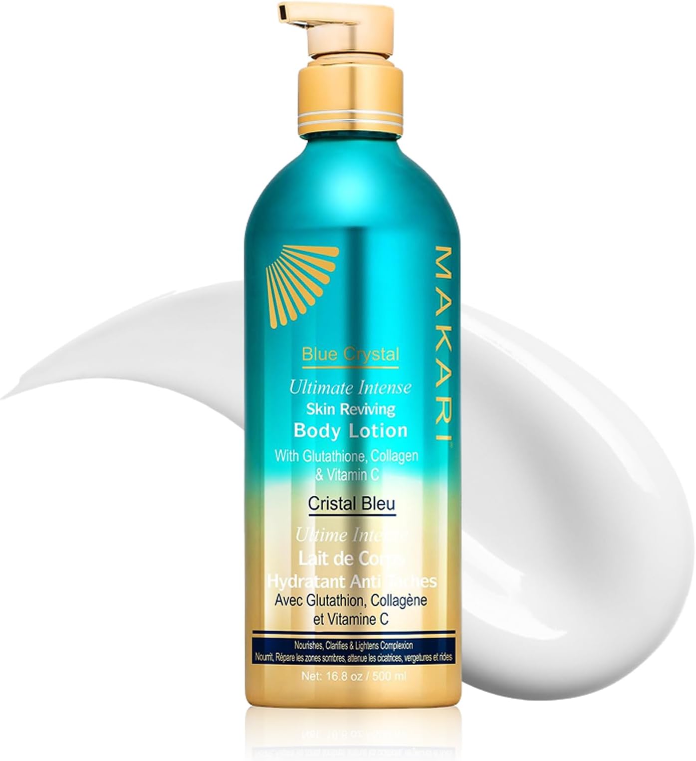 Makari Blue Crystal Reviving Body Lotion 500ml - Lightening, Brightening, Moisturising Cream with Natural Glutathione - Moisturises, Treats, And Enhances For Glowing Youthful Skin