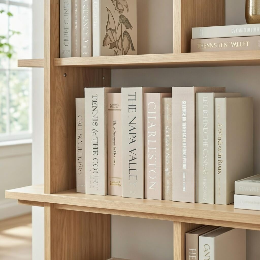 9 Faux Books Neutral - Decorative Box with Hidden Storage, Neutral Home Accessory, Bookshelf Accent, Coffee Table Book, Home Staging Accessory, Paper Wrapped Books