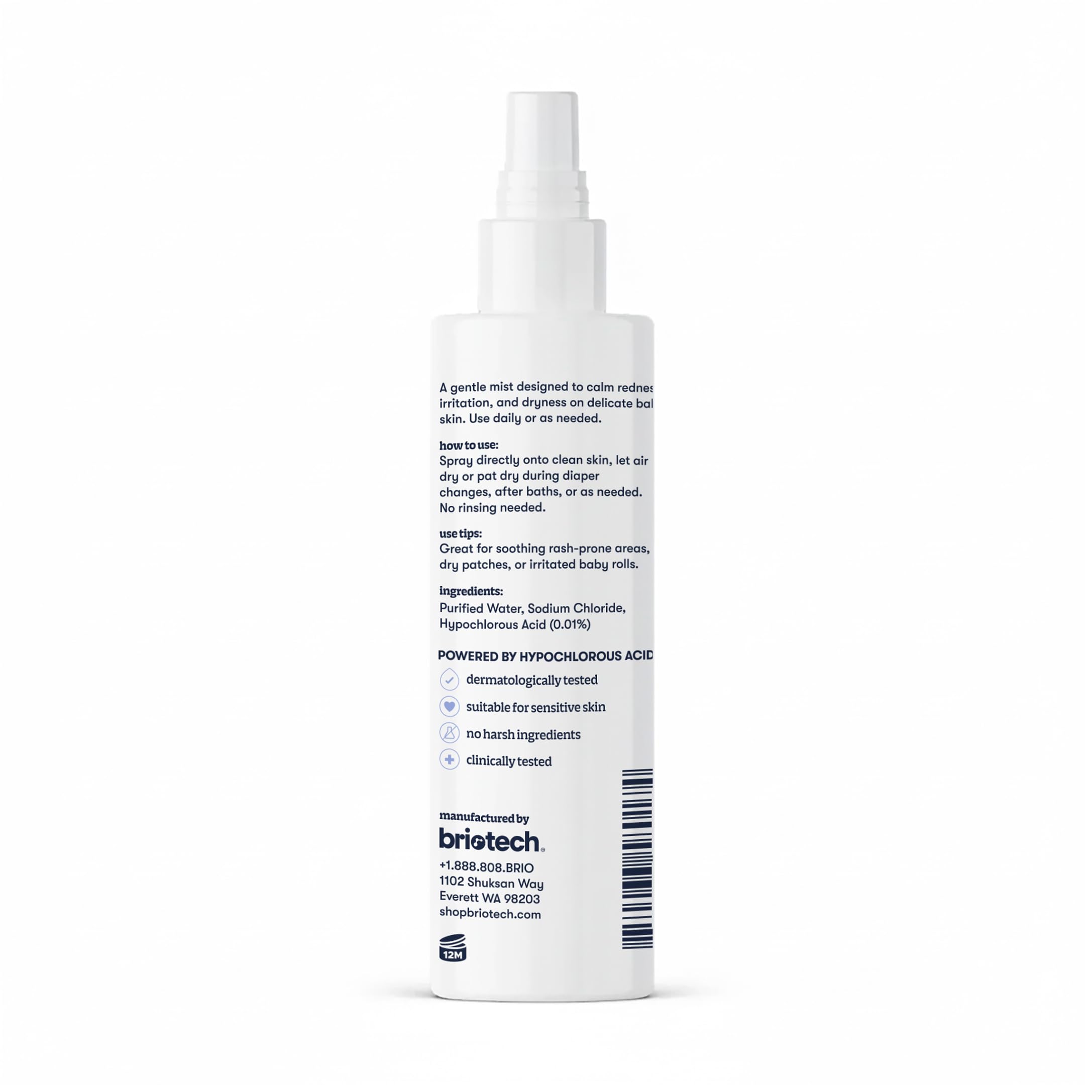 BRIOTECH Babies & Kids Skin Love, Spray apaisant à l'acide hypochloreux, HOCl pur pour peaux sensibles, calme les rougeurs et les bosses, soutien contre l'irritation des couches, doux et végétalien