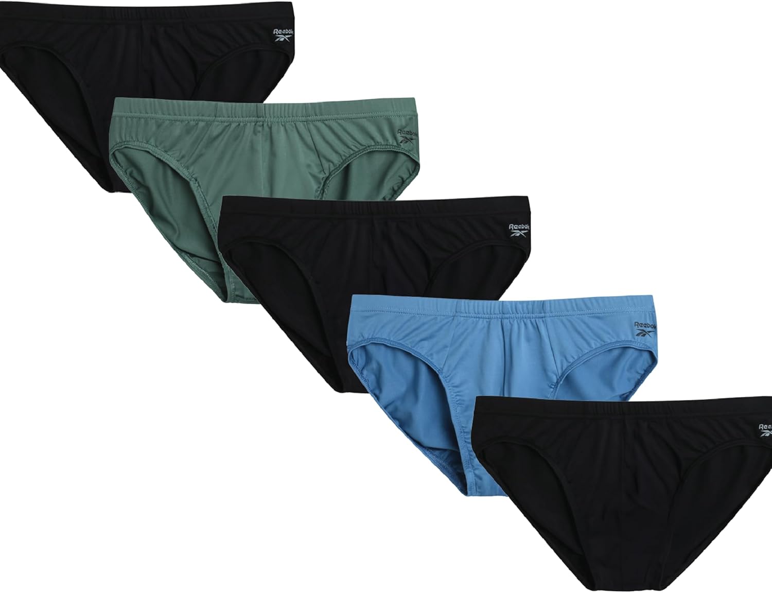 Reebok Mens Low Rise Briefs - 5 Pack Athletic Performance Mens Underwear Briefs with Contour Support Pouch for Gym Daily Wear