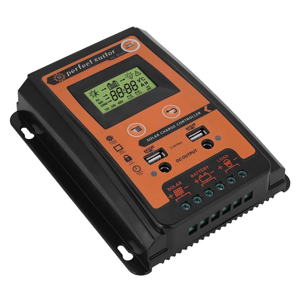 Regolatore di Carica Solare MPPT, Fydun 12V / 24V 30A 50A 70A Regolatore di Carica Pannello Solare Doppia Batteria Intelligente con Doppia USB Display LCD (30A)