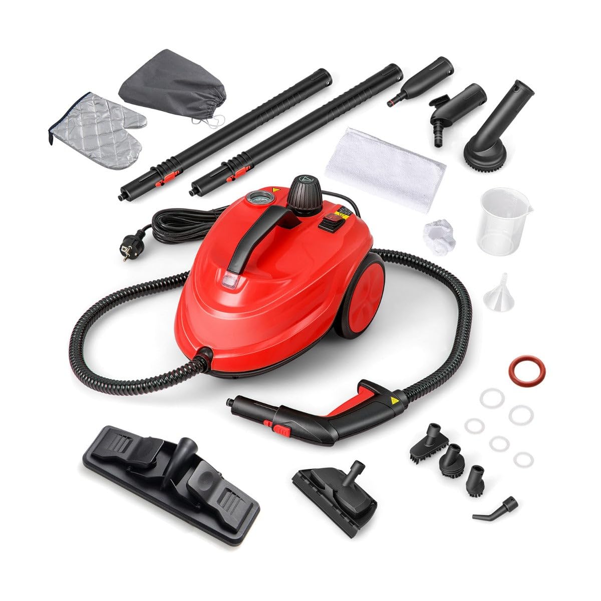 Tragbarer Dampfreiniger, 37 x 26 x 25 cm, 2000 W, 15 Zubehörteile, leistungsstarke Reinigung, aus PP, rot, 20_0012905