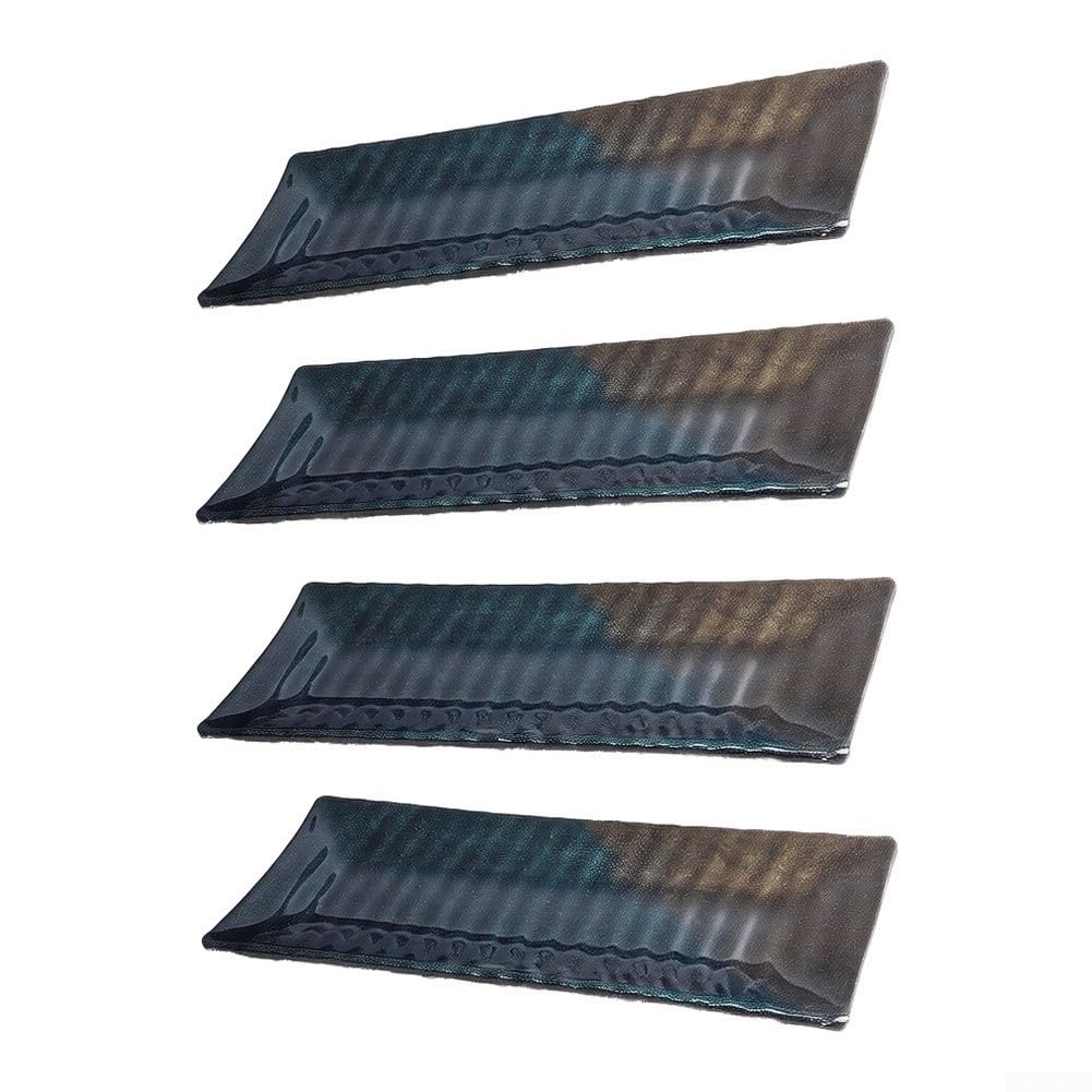 Paquete de 4 platos de melamina rectangulares para servir, borde ondulado, platos irrompibles para barbacoa, picnic, color negro, 29,4 cm