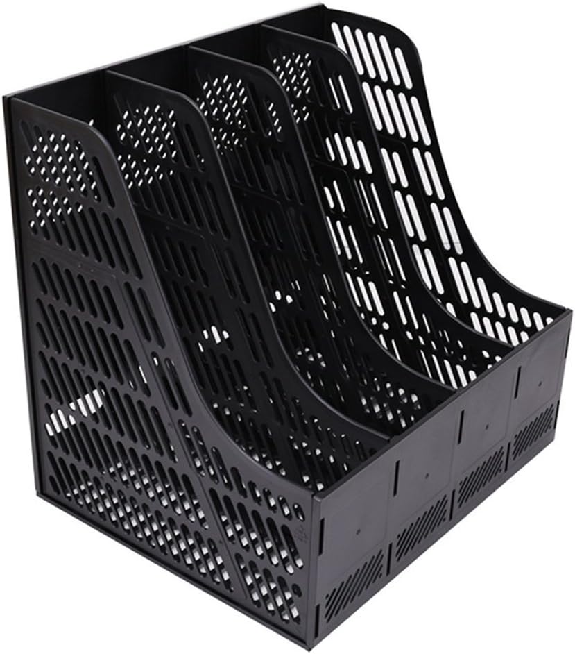 Sturdy Desktop Quadruplicate Magazine Plastic Holders Frames File Dividers Document Cabinet Rack Display and Storage Organiser Box (black)