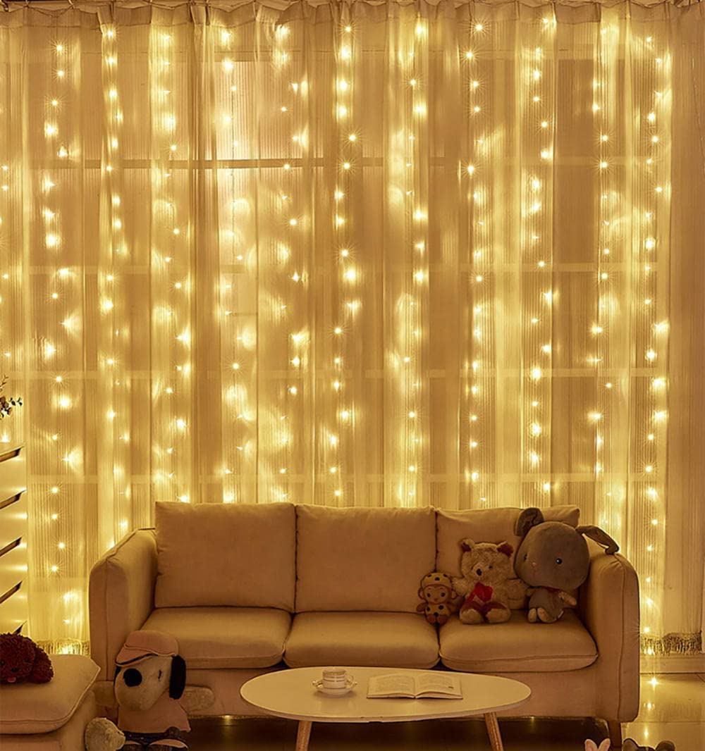 Stringa di luci for tende da finestra|Luci natalizie alimentate tramite USB|8 modalità di illuminazione Dimmerabile a distanza|Ideale for feste di matrimonio Giardino domestico Camera da letto Ou(Warm