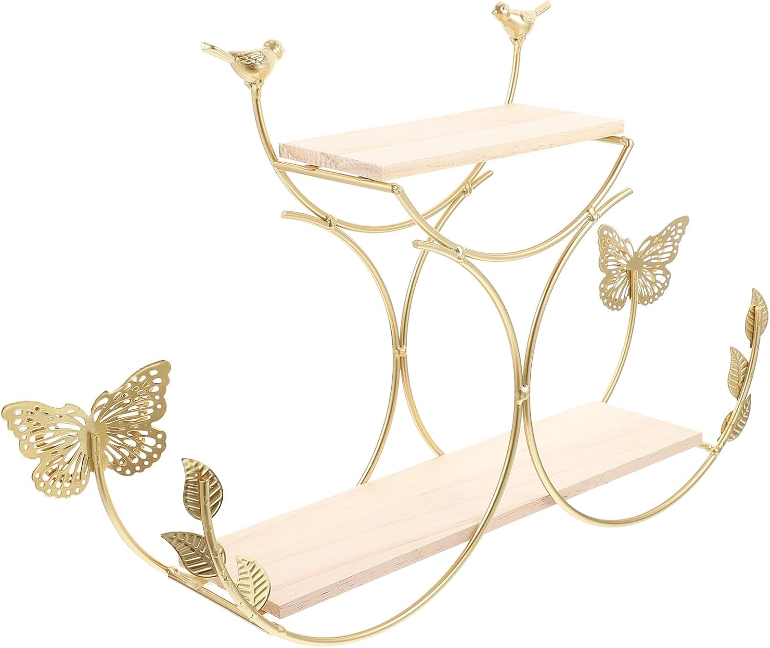 Lurrose Nordic Style Butterfly Wall Shelf Double Layer Iron Storage Rack Gold Multi-Purpose Hanging Organizer for Living Room Bedroom Home Decor
