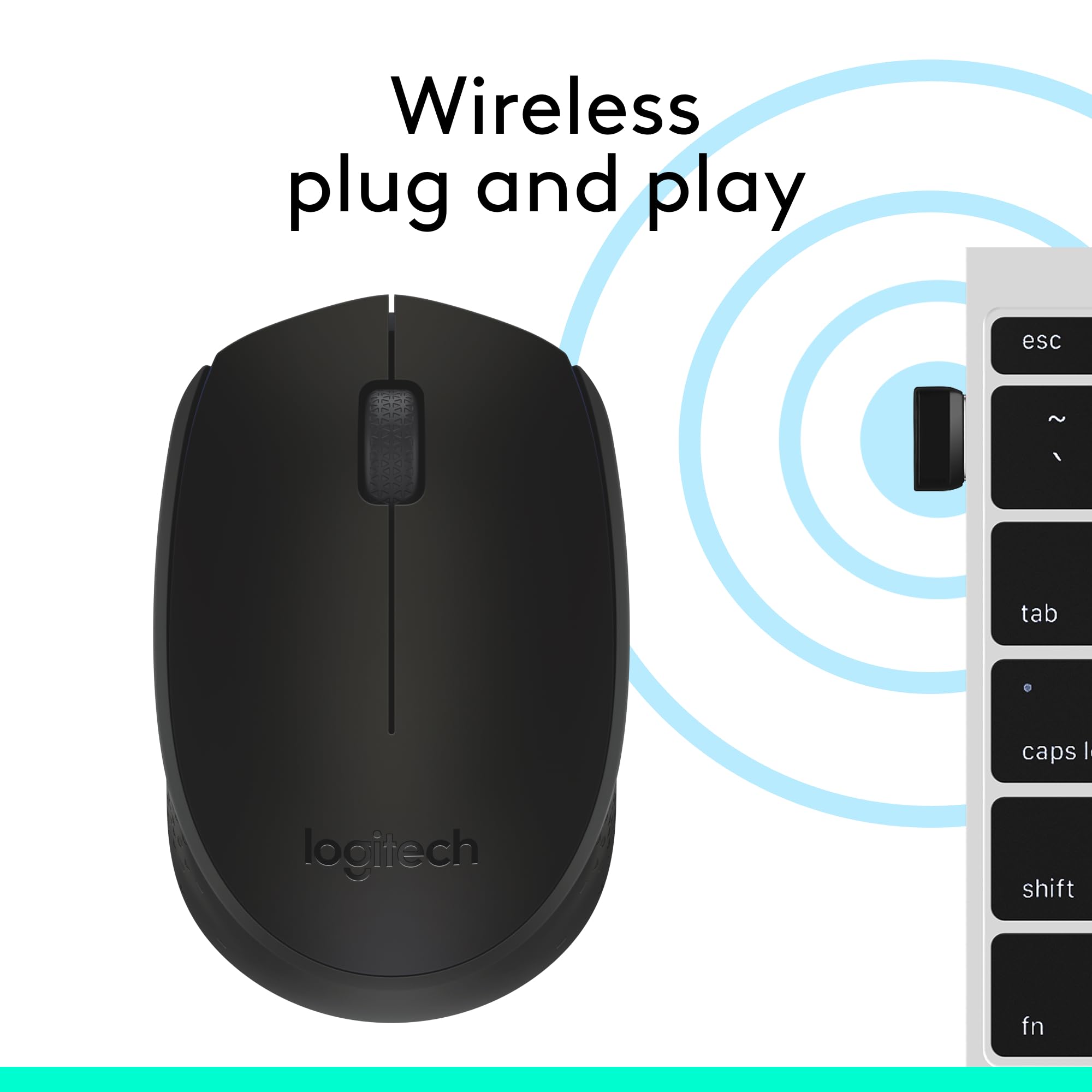 Logitech M171 Mouse Wireless per PC, Mac, Laptop, 2,4 GHz con Mini Ricevitore USB, Tracciamento Ottico, Durata della Batteria di 12 mesi, Ambidestro - Nero