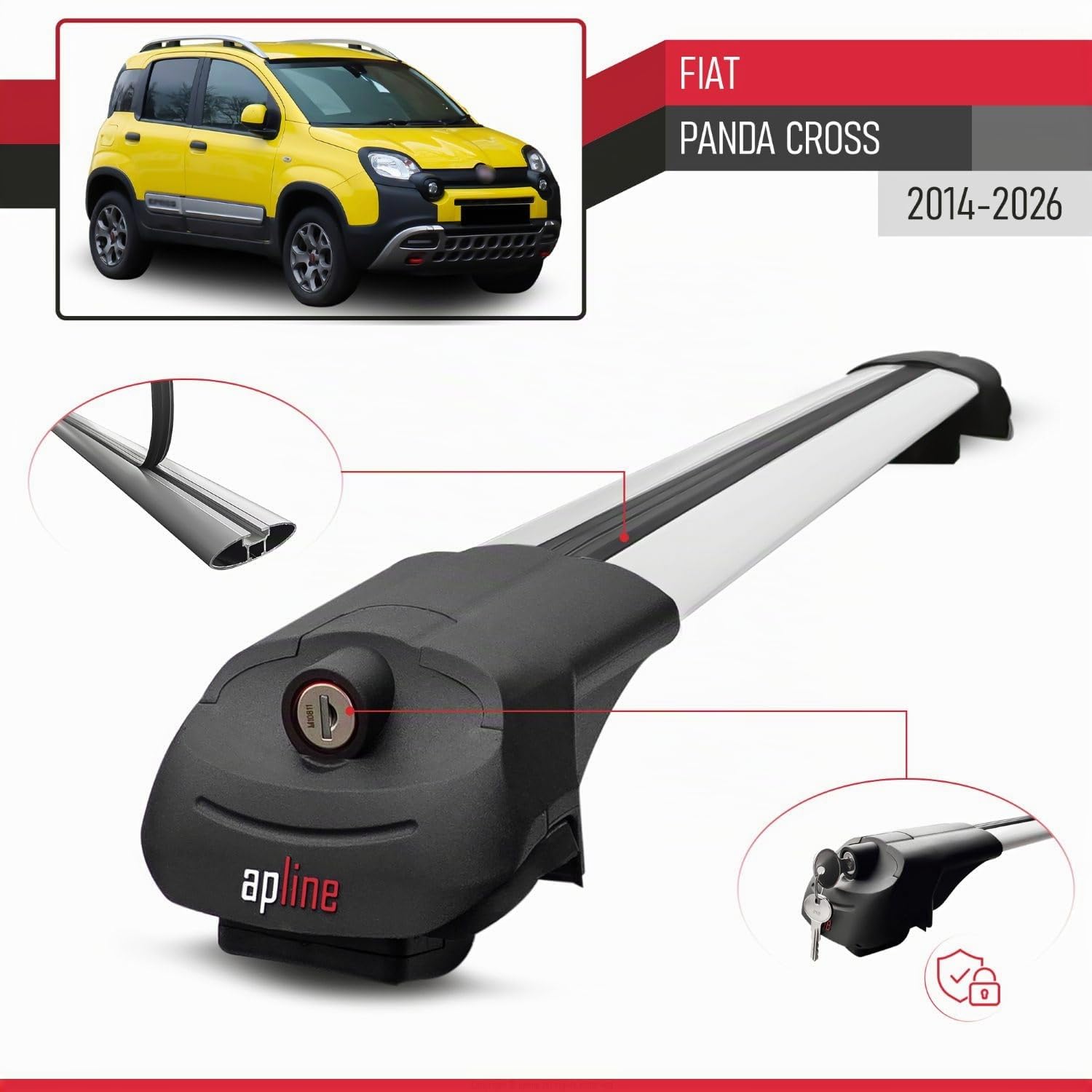 Compatibile con Fiat Panda Cross 2014-2026 Modello ACE-1 Barre Tetto Portapacchi Auto Barre Portatutto Grigio Alluminio 2 Barre