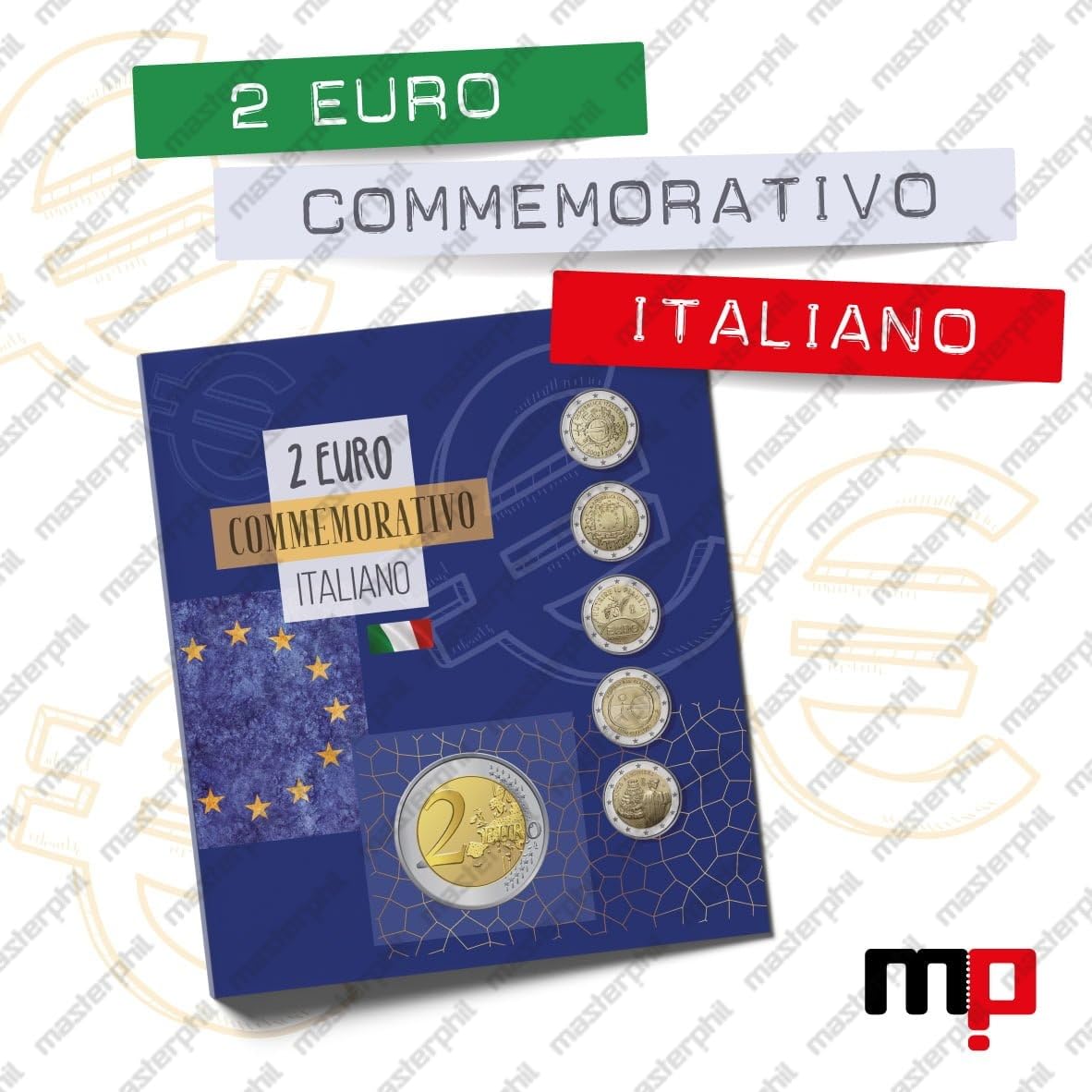 Álbum Monedas 2 Euros conmemorativos Italianos con páginas Incluidas, protección numismática, Hecho a Mano en Italia