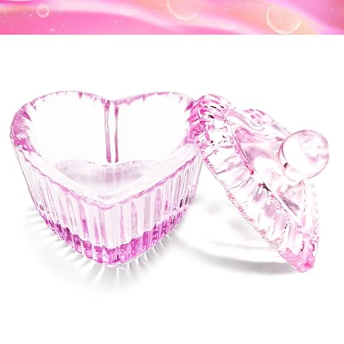 Miniatura 2 de Crystal Sweet Heart Shape Acrílico Liquid Powder Glass Dappen Dish Vaso de vidrio con tapa Tazón de tapa para arte de uñas acrílicas, kit