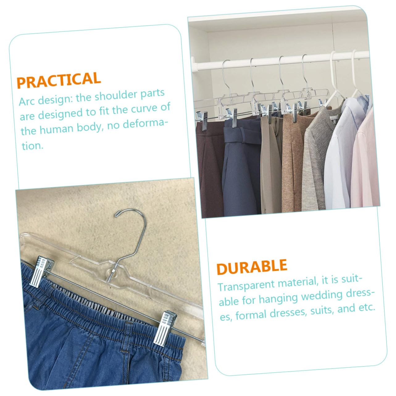 Set di 10 grucce multifunzionali regolabili con clip per gonne e pantaloni, perfette per guardaroba e vendita al dettaglio, design salvaspazio
