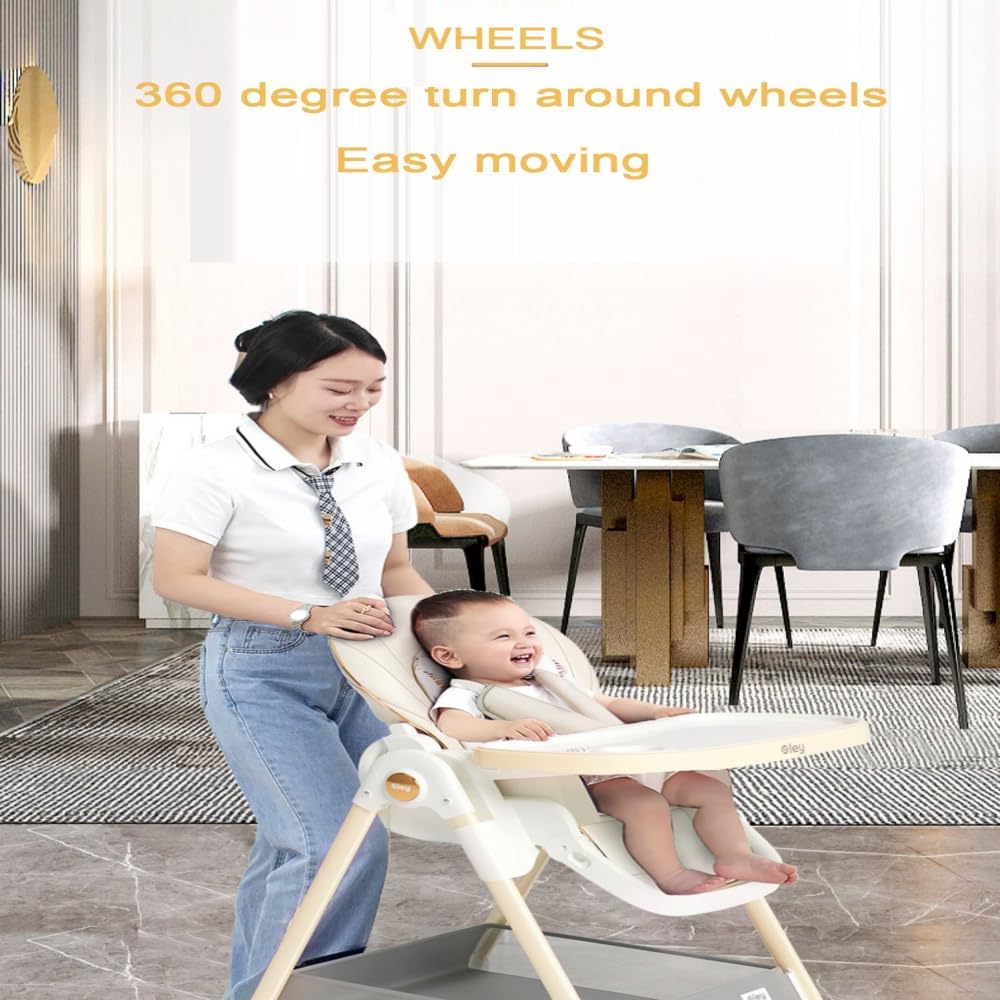 Sedia Alta Bambini Pieghevole 6 Altezze e 3 Posizioni Reclinabili | Colore grigio, 2 vassoi staccabili, ruote opzionali, struttura compatta
