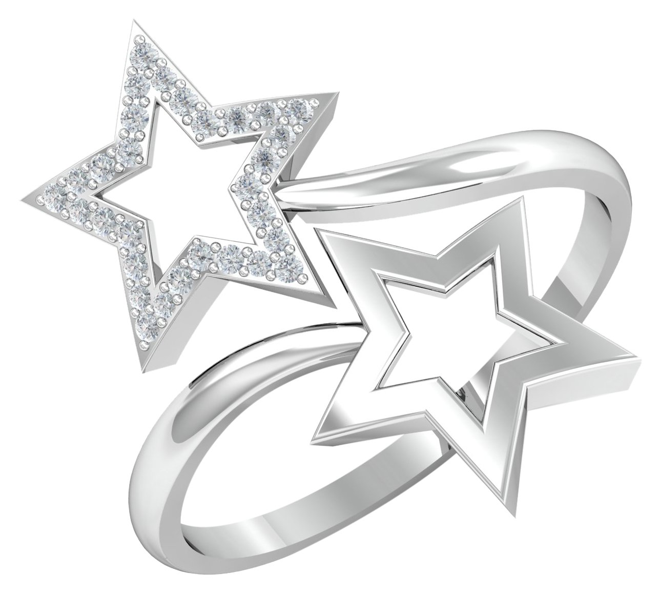 18KT White Gold Twin Star Open Ring for Women-image-34