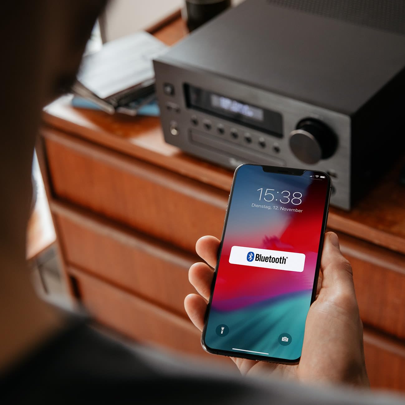 Teufel KOMBO 43 CD-Receiver - Kompakter HiFi-Stereo-Receiver, 2 x 25 Watt, Bluetooth mit aptX®, UKW & Digitalradio (Schwarz)