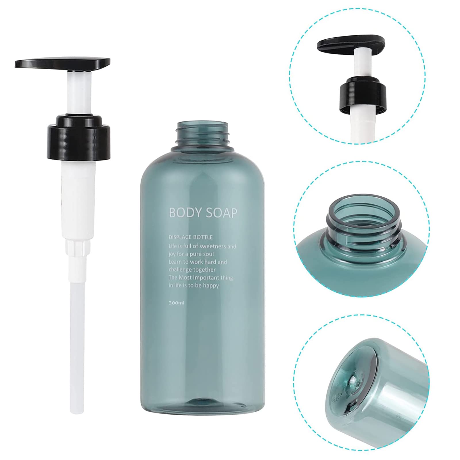 Monsully 3 Pack 300ml Shampoo Dispenser, Empty Plastic Pump Bottles for Bathroom Kitchen (Blue) - Image 3