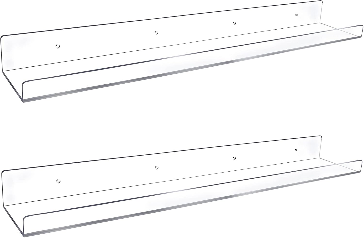 24-Inch Long Clear Acrylic Floating Shelves Wall Ledge Invisible Wall Mounted Floating Bookshelf U Shape Wall Shelf for Book Display Makeup Product Spice Organizer 2 Pack 2 24 Inches