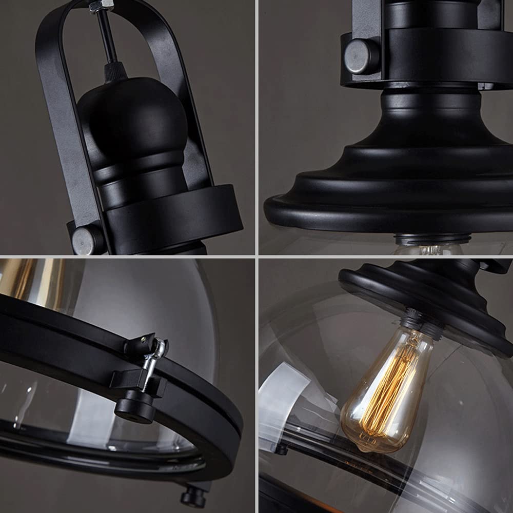 Portalámparas E27 Pantalla de lámpara colgante de vidrio de una sola cabeza, lámpara colgante de estilo industrial retro, lámpara de decoración de casa de campo de cafetería con longitud ajus