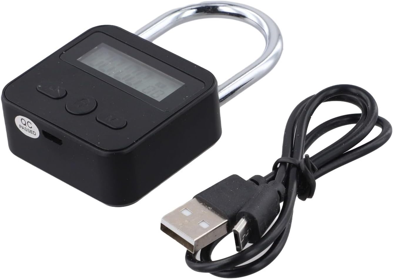 Rechargeable Padlock with LCD Display, Electronic Timer Lock to 99H Phone Addiction & Sleep Habit Management, Alloy Body, Silver(Black)