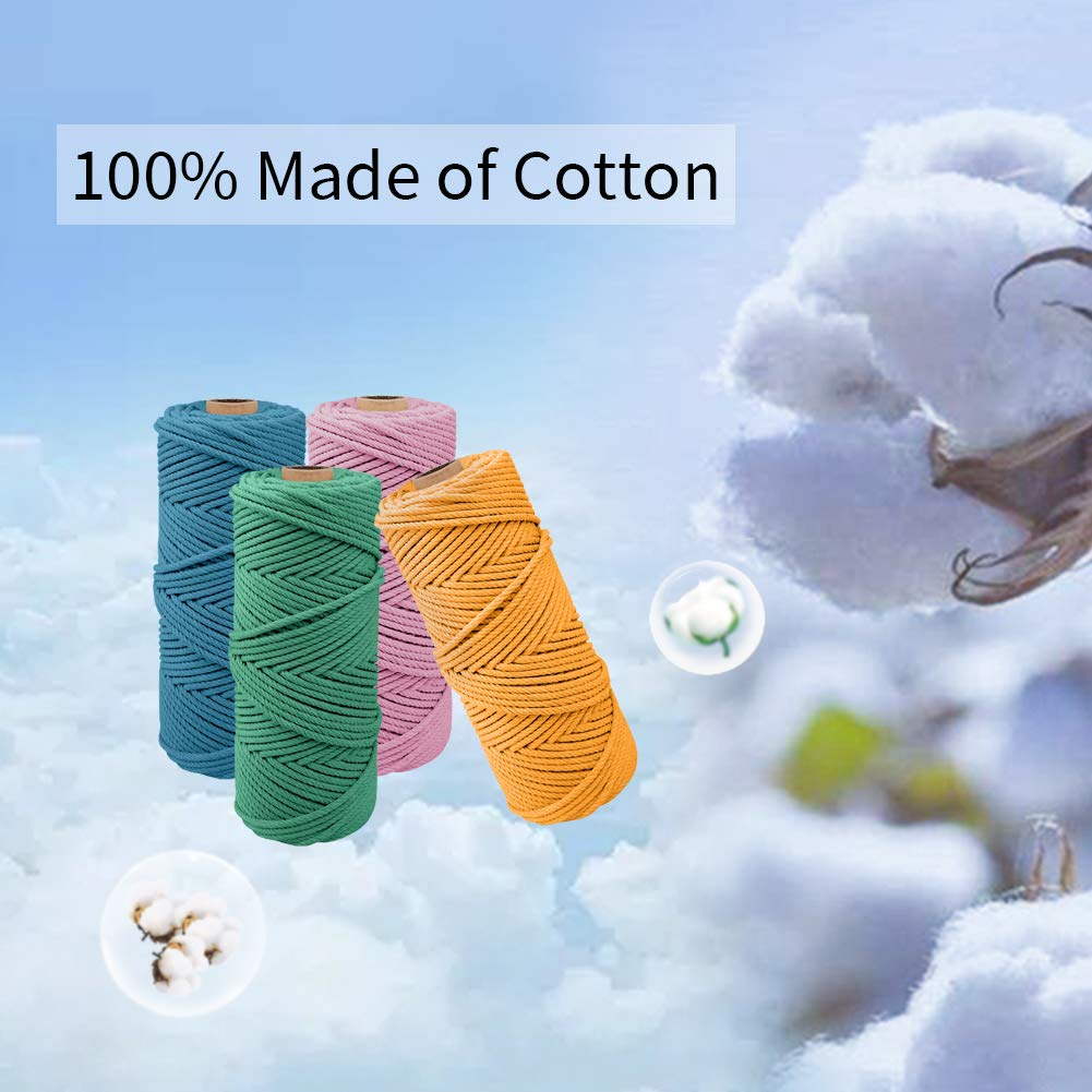 JeogYong 4pcs Hilo Macrame 2mm x 100m Macrame Cuerda Cordel Algodon Natural Cordones para Colgante de Pared, DIY Artesanía, Colgador de Plantas, Aros para Atrapasueños, Tapices, Colgar Foto (C)