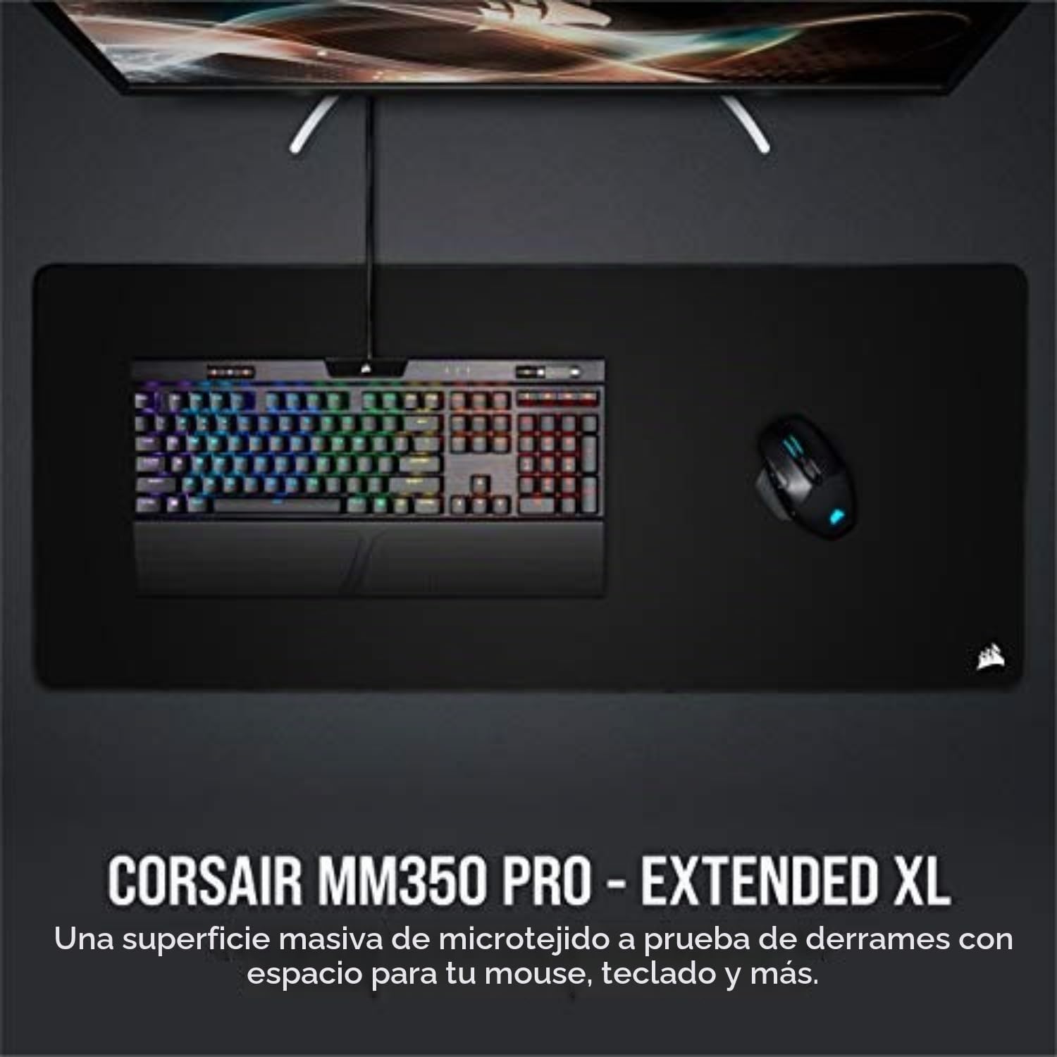 Corsair MM350 Pro Alfombrilla de Ratón para Juegos - Extendido XL, Negro | 93 cm x 40 cm, Microtejido, Goma Afelpada gruesa 4 mm, Base Goma Texturizada Antideslizante