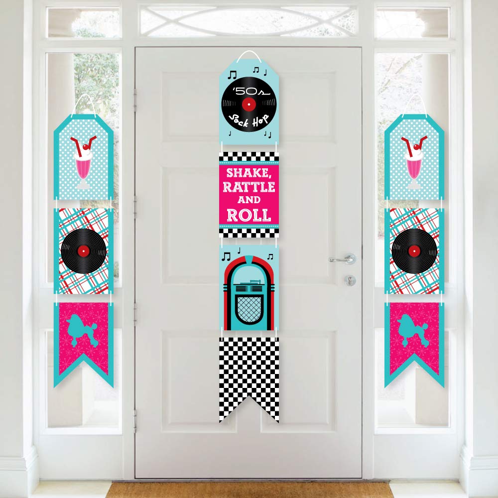 Big Dot of Happiness 50’s Sock Hop - Hanging Vertical Paper Door Banners - 1950s Rock N Roll Party Wall Decoration Kit - Indoor Door Decor