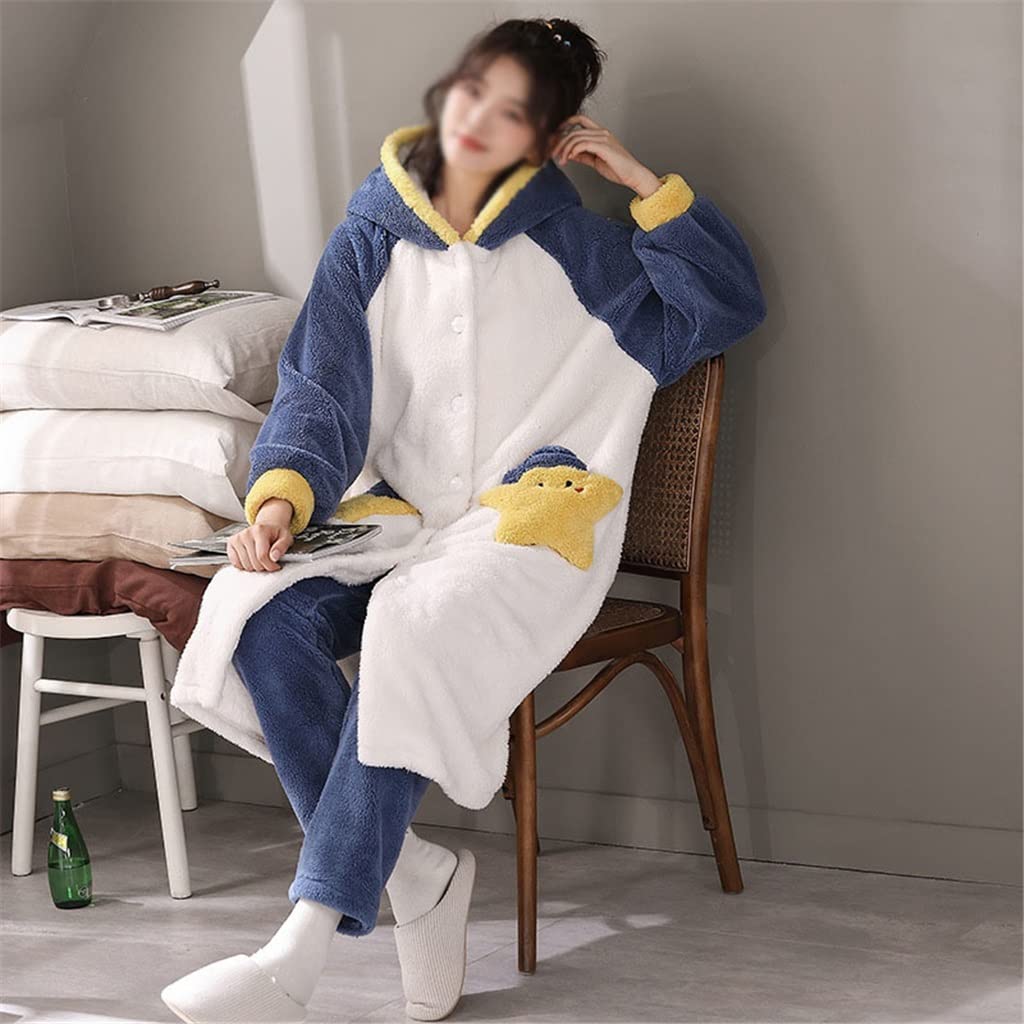 ZXLIHS Winter-Pyjama für Damen, Nachtwäsche, Korallen-Fleece-Pyjama, lockere Version, Intensivierung, Flanell-Nachthemd mit Kapuze (Farbe: A, Größe: L-Code) (A XL-Code)