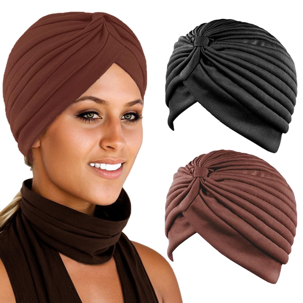 TRKETK 2 Piezas Gorro Turbante para Dormir de Quimioterapia para Mujer, Turbante Africano Moda Gorra de Dormi Gorro Cáncer de Quimio Turbante Sombrero de Pelo de Dormir, 2 Colores