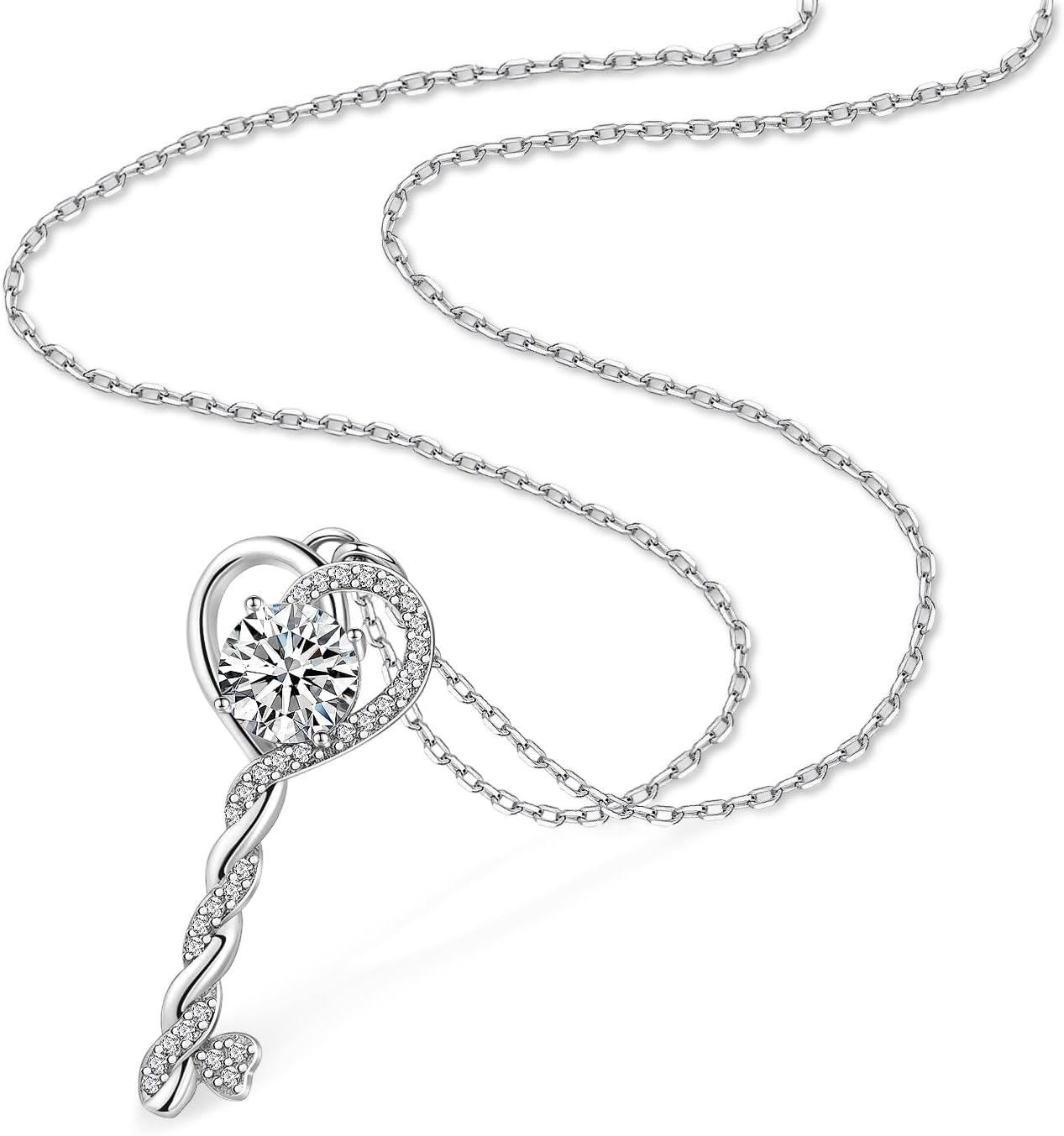 YSDD 1 Carat Moissanite Rose Heart Necklace for Women Elegant Romantic Pendant Necklace in 925 Sterling Silver Plated 18K White Gold Valentine's Day, Birthday, Mother's Day, Christmas Gift