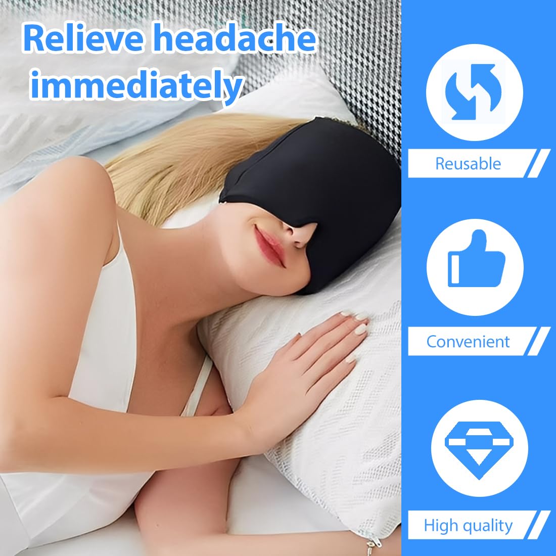GXGM 1 Pezzi Cappello per Emicrania, Migraine Relief Cap, Maschera Emicrania, Riutilizzabile Gel Cappuccio per Mal di Testa, Cappuccio per Mal di Testa Avvolge la Testa a 360°, Migraine Mask