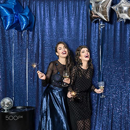 Image of PartyDelight Navy Blue Sequin Backdrop 6x8ft 4 Inch Rod Pocket | Dense 3mm navy blue sequins on mesh backing with 4 inch rod pocket for full body photos ceremony arches party walls and stage