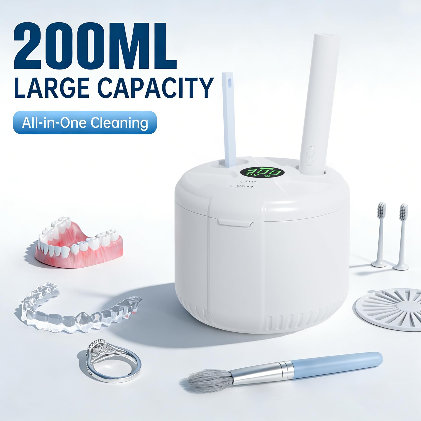 Máquina limpiadora de retenedores ultrasónicos, cápsula de limpieza dental de 45 kHz con temporizador digital para prótesis, protectores bucales, protectores nocturnos, alineadores, cepillo de dientes