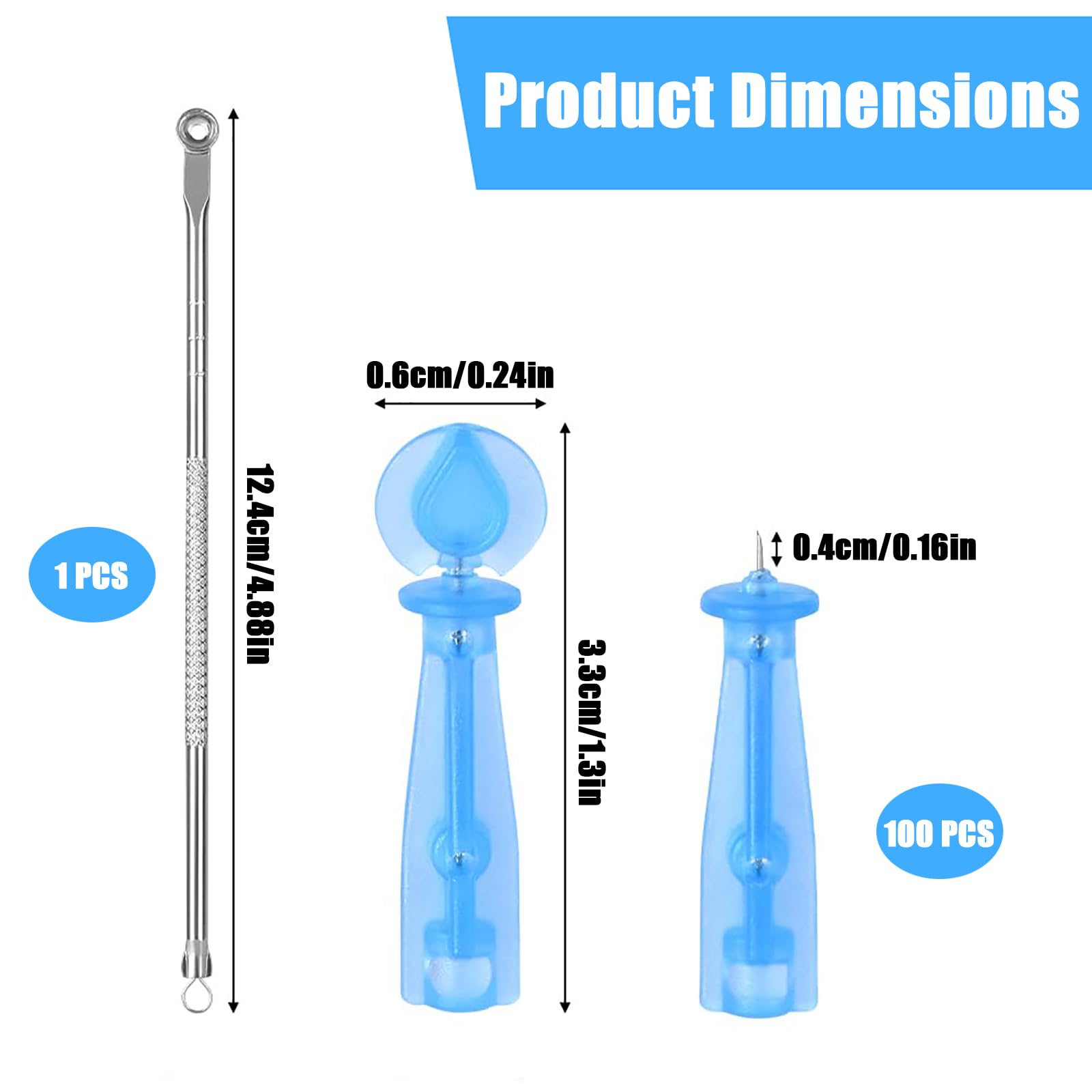 Desechables Eliminar Espinillas,101 PCS Succionador y Extractor de Puntos Negros y Granos Eliminador Profesional de Espinillas para Limpieza Facial Ideal para Uso en Hogar y Salón Aguja de Acné