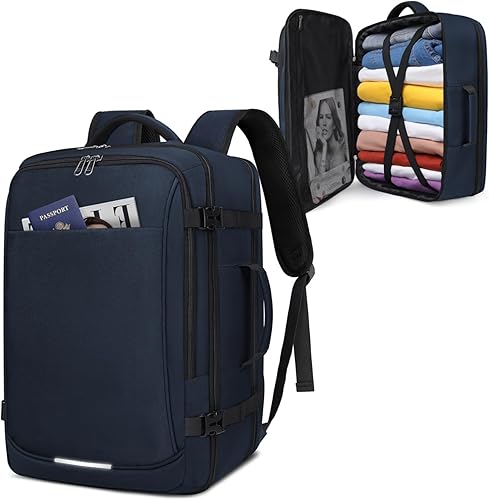 IGOLUMON Mochila de viaje para hombres y mujeres, 40L, aprobada para vuelo, mochila de transporte impermeable de 17 pulgadas para laptop, Azul