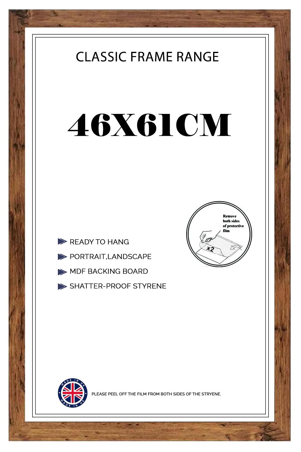 Modern Classic Rustic 46 x 61 cm MDF Wooden 18 x 24 inches Shatter-Proof Styrene Front Picture/Photo/Poster Frame
