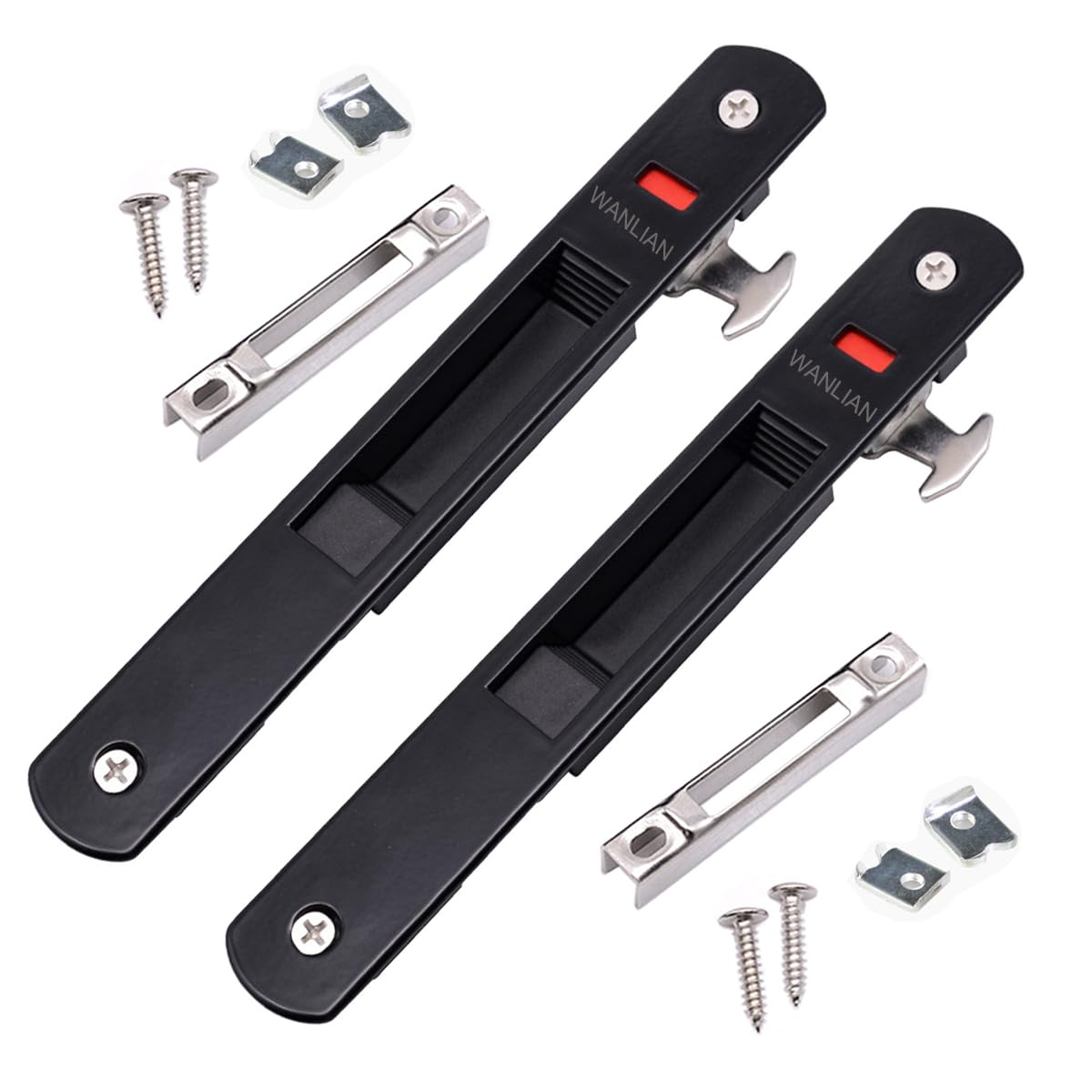 WANLIAN YUE Sliding Door Lock Aluminum Alloy Safety Door Lock Handle Invisible Recessed Handle Latch Hook Lock for Kitchen Balcony Window (Black 2PCS)