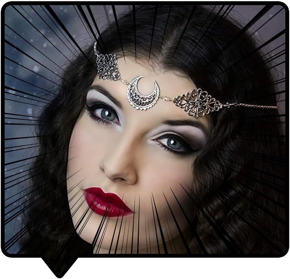 Crescent Moon Boho Head Chain Pendant Gothic Forehead Headpiece Headband Retro Hair Accessories Wedding Head Dress for Women Bride Women Girls