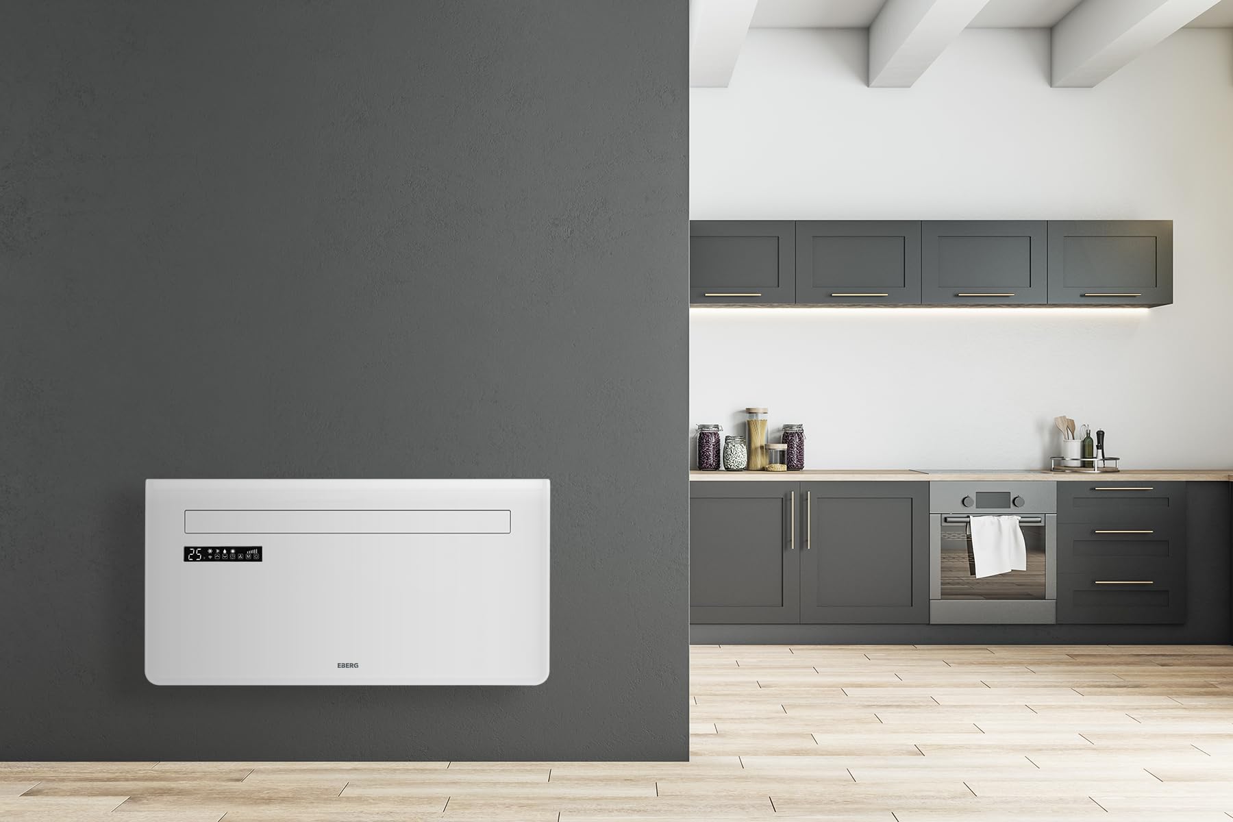 EBERG MONOBOX MB10S1 klimatyzator ścienny monoblok 10000 BTU, bez jednostki zewnętrznej, WiFi, grzanie, osuszacz, klimatyzacja ścienna z funkcją ogrzewania, biały