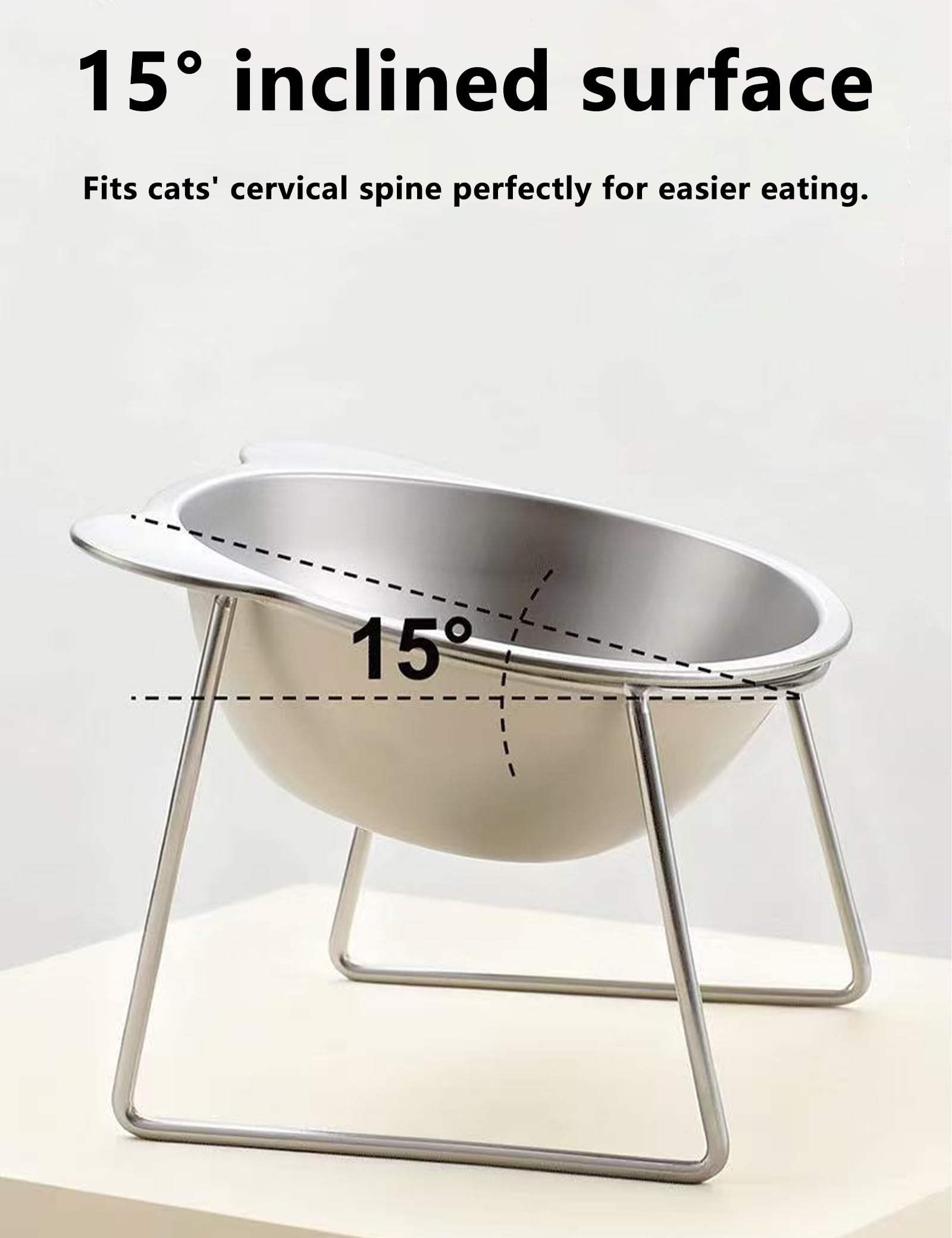 Ciotola Rialzata per Gatti, Acciaio Inossidabile con Supporto Metallico, Ciotola Acqua Ergonomica per Cuccioli - Argento