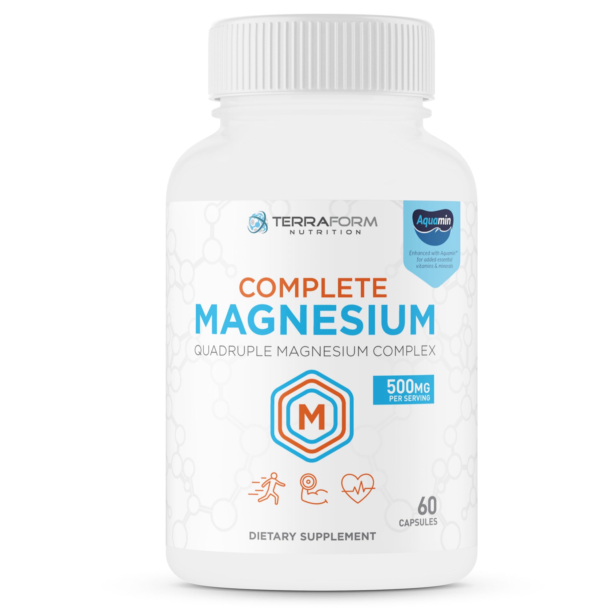 Terraform Nutrition Complete Magnesium Complex - 4 Forms of Magnesium (Glycinate, Malate, Oxide & Citrate) Plus Aquamin for Support of Muscles, Sleep,