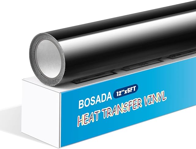 BOSADA Heat Transfer Vinyl 12" x 5ft HTV Iron on Transfer Paper for DIY Clothing,Logo,Hat,Fabric (Black)