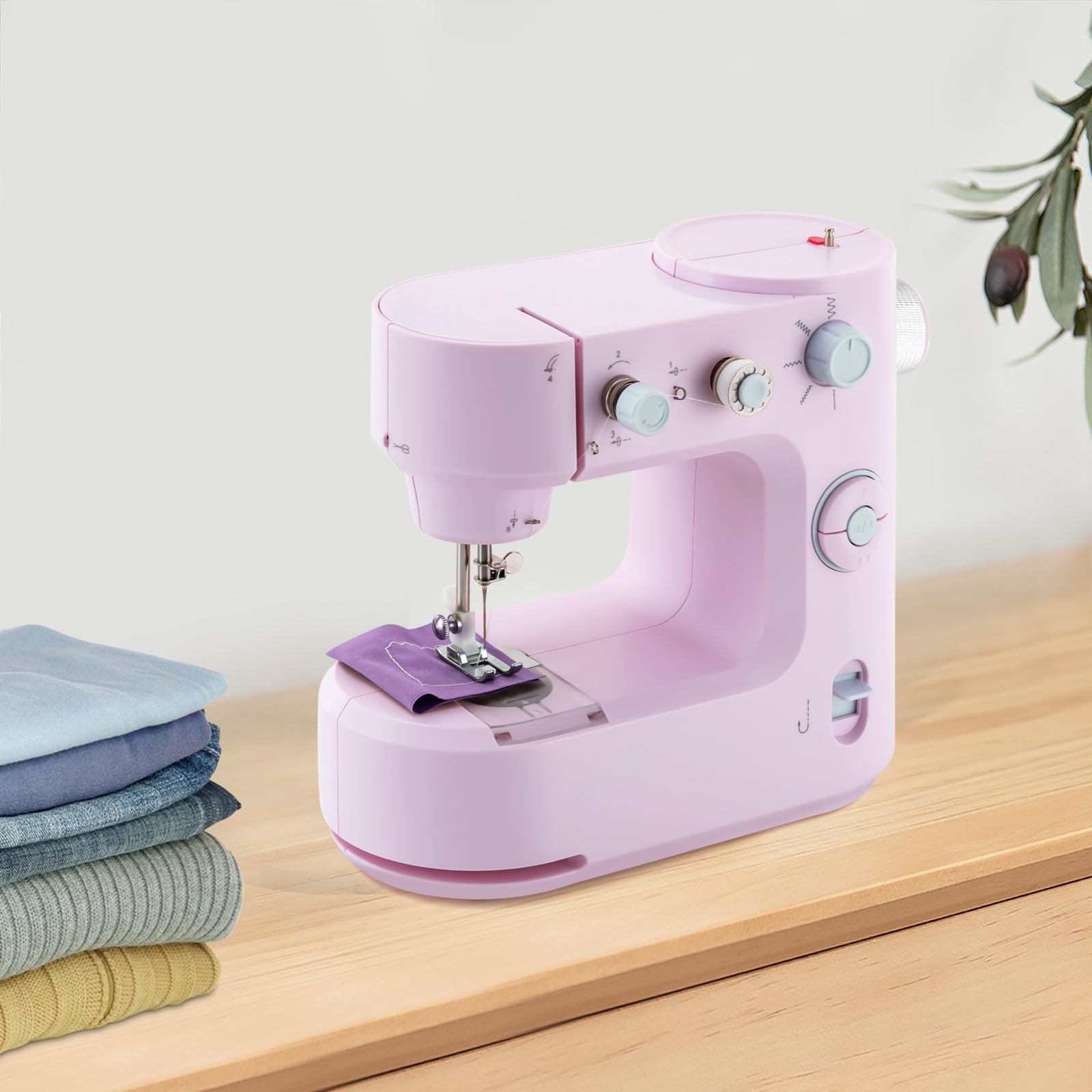 Nähmaschine, Nähmaschine Anfänger, Kindernähmaschine mit Fußpedal, 2 Betriebsarten, Zwei-Wege-Nähen, 2 Geschwindigkeiten, Mini Nähmaschine mit LED-Licht, Automatische Drahtschneidefunktion (Rosa)