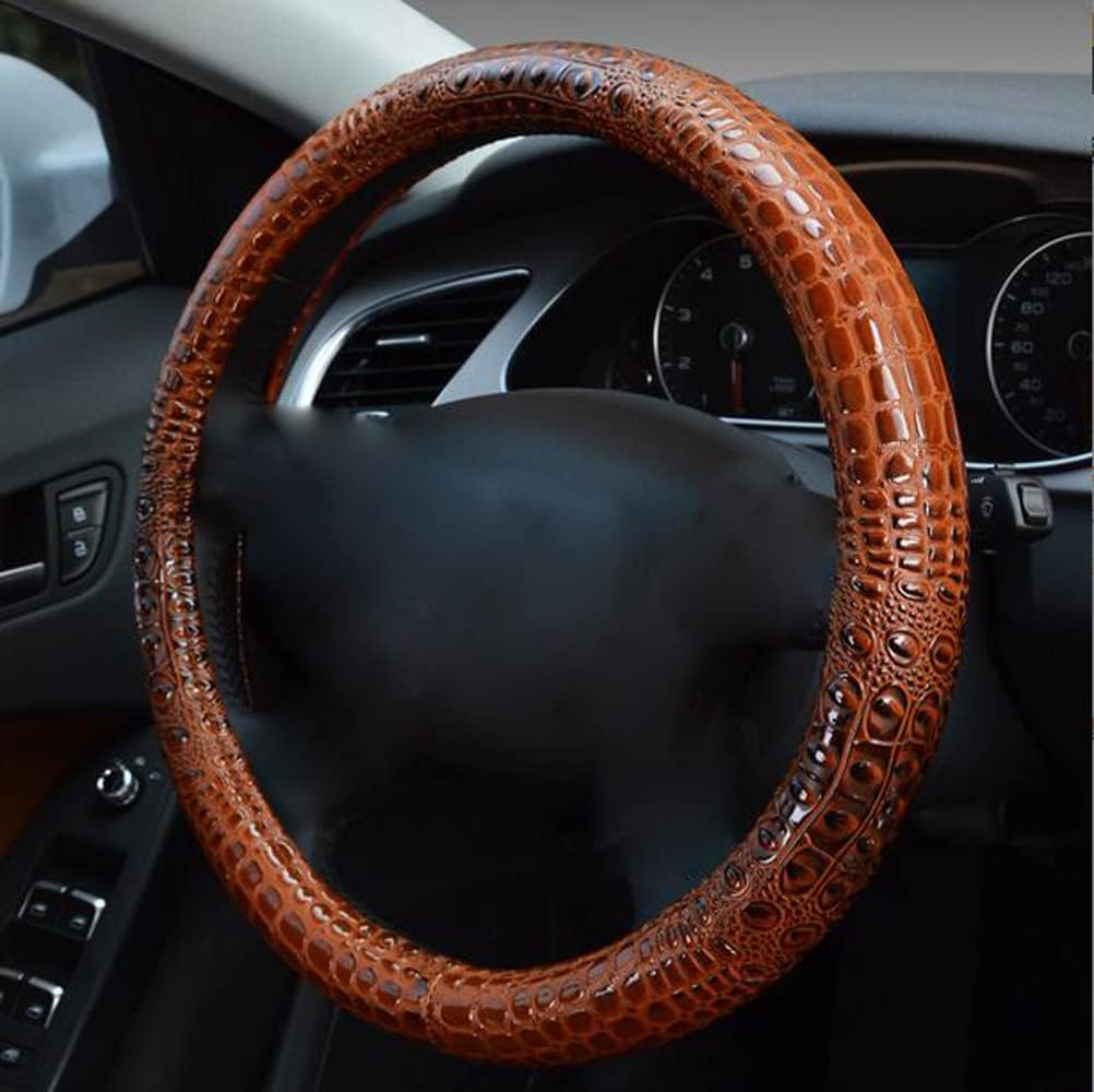 GZE Comfort Leather 38Cm/15 Inch Universal Steering Wheel Cover Crocodile Pattern for Four Season Auto Interior Supplies Car Wheel Covers (Blue)