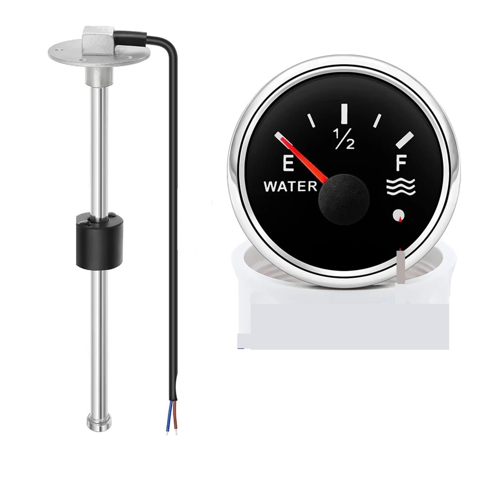 Wasserdicht IP67 52mm Wasserstandsanzeige mit Alarm Rotlicht Wasserstandssensor Wassertank Meter Anzeige Boot Auto Zuverlässiger Ersatz(0-190 ohm,150mm SensorXGauge)